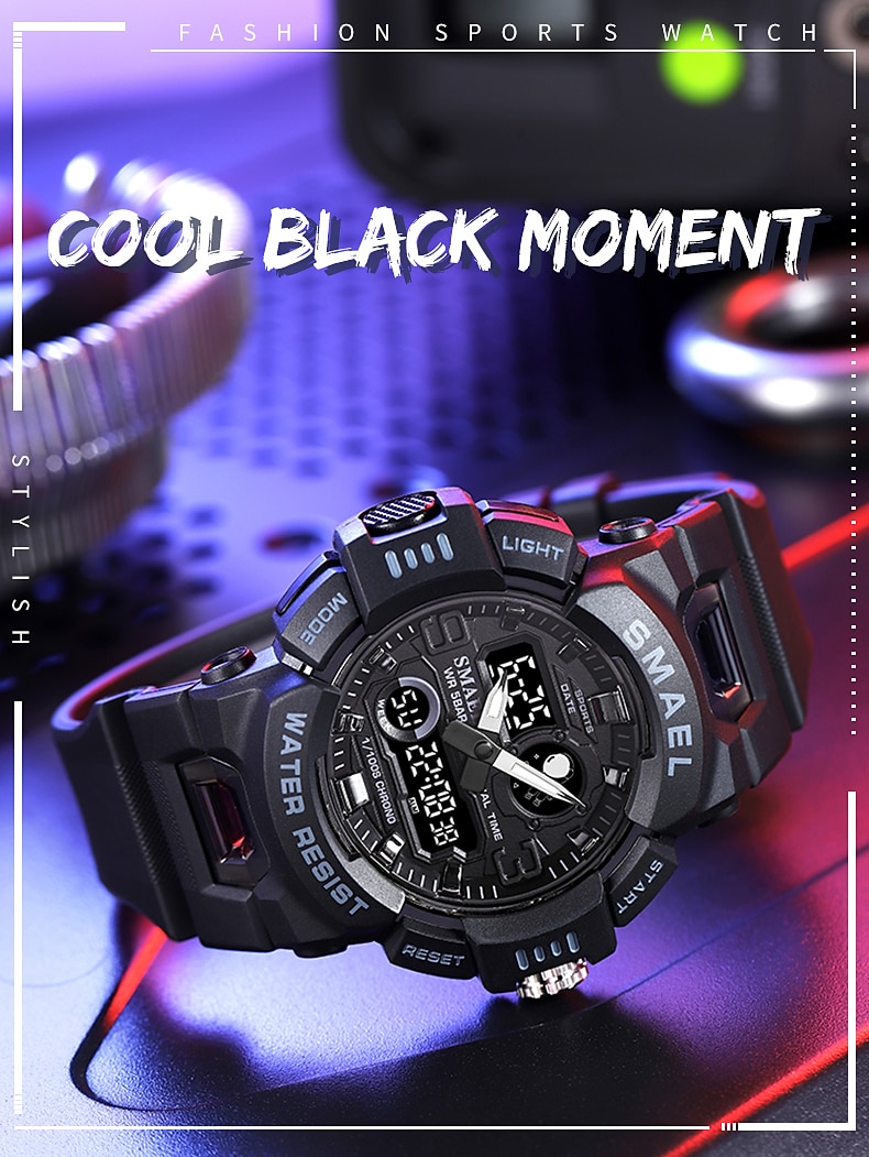 SMAEL Men Digital Watch Sports Tactical Fashion Wristwatch Luminous Stopwatch Alarm Clock Calendar Silicone Strap Watch Kids Back to School Gift 2023 - US $12.59 &ndash;P1