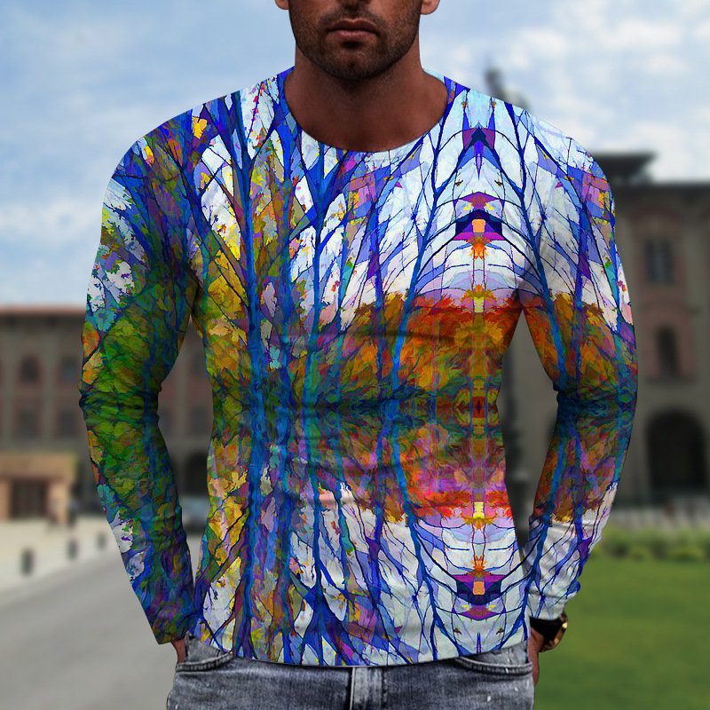 Ανδρικά must-have fashion print μακριά μανίκια, φορούν μια αίσθηση πολυτέλειας~