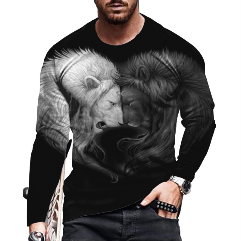 Ανδρικά must-have fashion print μακριά μανίκια, φορούν μια αίσθηση πολυτέλειας~