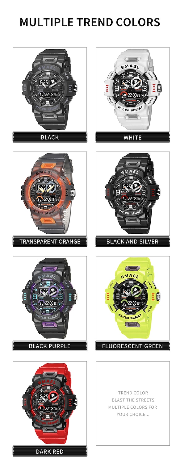 SMAEL Men Digital Watch Sports Tactical Fashion Wristwatch Luminous Stopwatch Alarm Clock Calendar Silicone Strap Watch Kids Back to School Gift 2023 - US $12.59 &ndash;P16