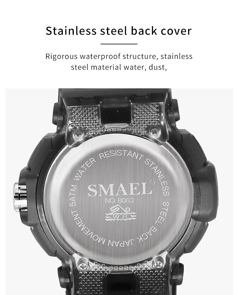 SMAEL Men Digital Watch Sports Tactical Fashion Wristwatch Luminous Stopwatch Alarm Clock Calendar Silicone Strap Watch Kids Back to School Gift 2023 - US $12.59 &ndash;P12