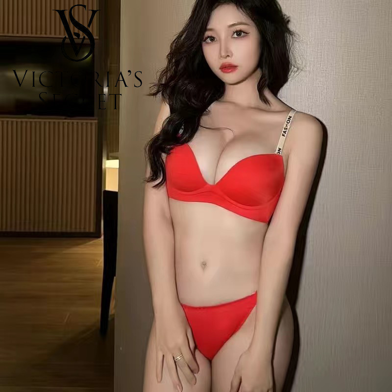 【Victoria's Secret】✨【Σουτιέν + κιλότα】✨Σετ Σέξι Σουτιέν με Strappy Push-Up Full Cup Anti Sagging Σετ