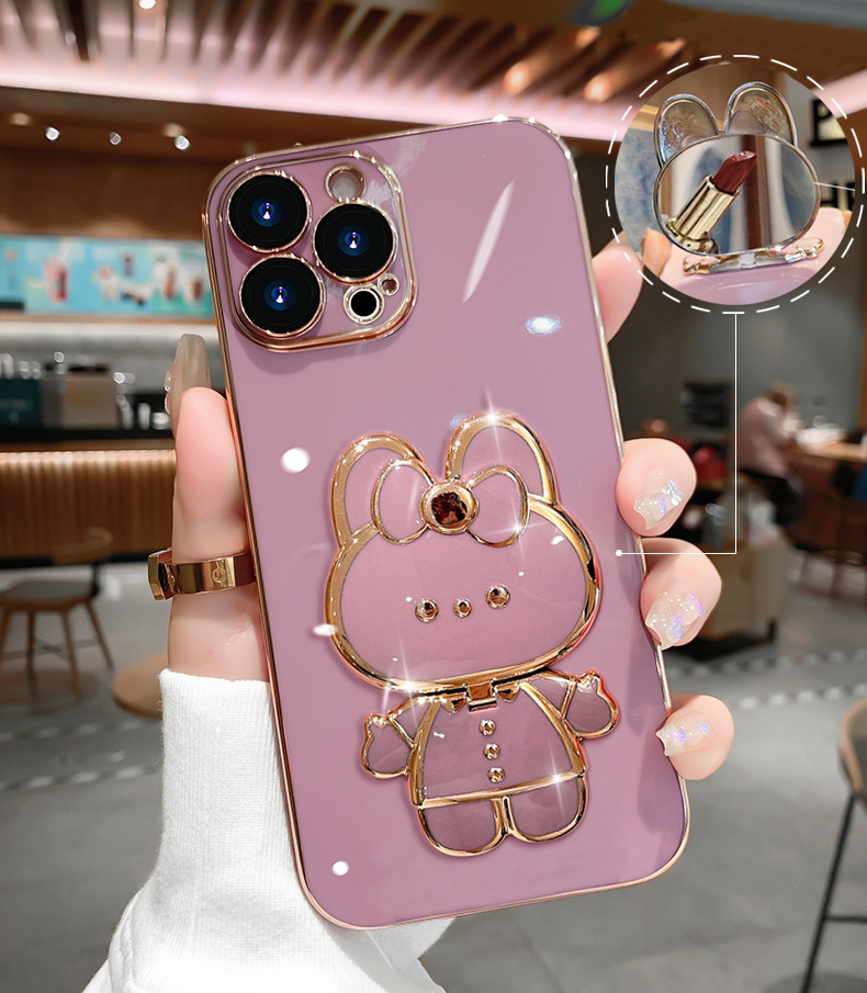 ✨📱Κατάλληλο για θήκη iPhone💍Νέα βάση κουνελιού πτυσσόμενος καθρέφτης μακιγιάζ all-inclusive επιμεταλλωμένος κατά της πτώσης