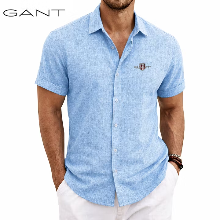 Ανδρικό κοντομάνικο πουκάμισο GANT® από βαμβάκι και λινό