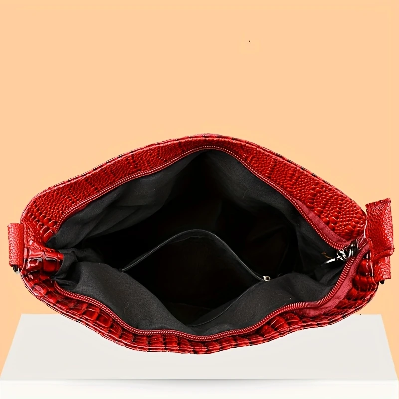 女士时尚复古鳄鱼纹斜挎包，多口袋单肩包，日常通勤马鞍包，旅行购物手拎包， 详情 11