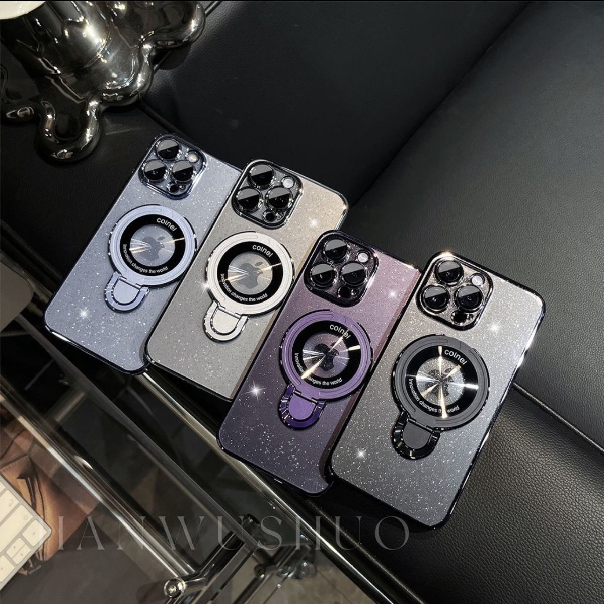 🌈📱 Θήκη κινητού τηλεφώνου σε σκόνη Glitter U-Stand 🌈Κατάλληλη για iPhone Μαγνητικό προστατευτικό κάλυμμα💍👉