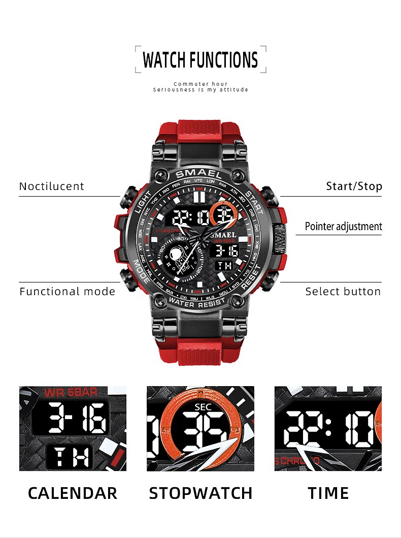 Smael Sports Watch Men Military Watch Digital Quartz Men Watch Waterproof 50M Swimming Alock Clock Army Men Wristwatches Kids Back to School Gift 2023 - US $16.99 &ndash;P3