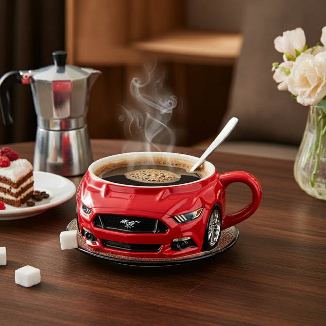 ☕☕Κούπα καφέ με θέμα σπορ αυτοκίνητο, πυρήνα από ανοξείδωτο ατσάλι 304 και ρητίνη