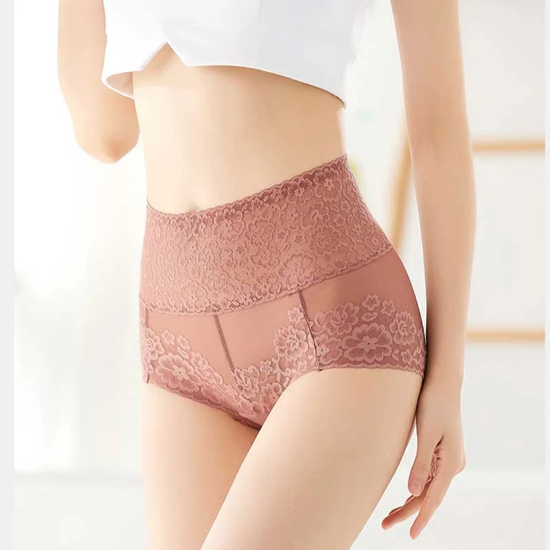 ✨【5-pack】✨Σέξι δαντέλα εσώρουχα με ψηλή μέση Ice Silk Seamless Body Shaper