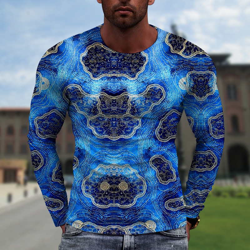 Ανδρικά must-have fashion print μακριά μανίκια, φορούν μια αίσθηση πολυτέλειας~