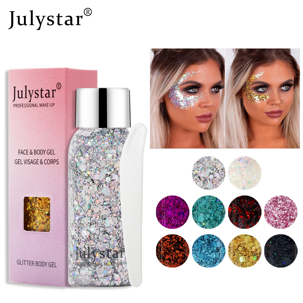 Julystar®Colorful Stage ✨ Υγρό μακιγιάζ Glitter ✅ Για Πρόσωπο και Σώμα ✅ Glitter Gel Liquid ✅ Μακιγιάζ για σκιές ματιών