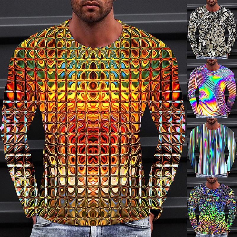 Men's Graphic Gradient Metallic Shirt T shirt Long Sleeve T shirt 3D Print Crew Neck Shirt Vintage Fashion Designer Outdoor Daily Sports 1 2 3 Spring &  Fall Clothing Apparel S M L XL 2XL 3XL 4XL 2024 - $21.99 &ndash;P3