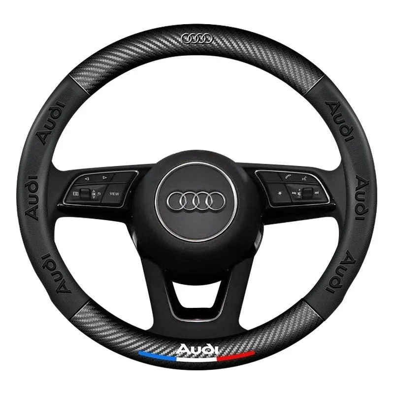 [3D ανάγλυφο λογότυπο αυτοκινήτου] Κάλυμμα τιμονιού από ανθρακονήματα Universal για όλες τις εποχές Απορροφητικά αντιολισθητικά καλύμματα λαβής για διάφορα μοντέλα