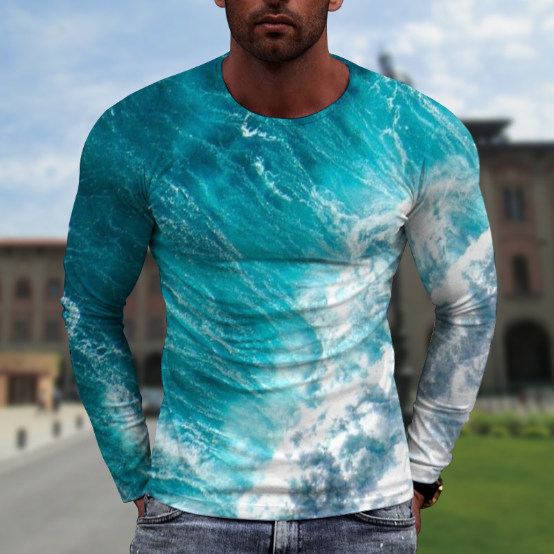 Ανδρικά must-have fashion print μακριά μανίκια, φορούν μια αίσθηση πολυτέλειας~