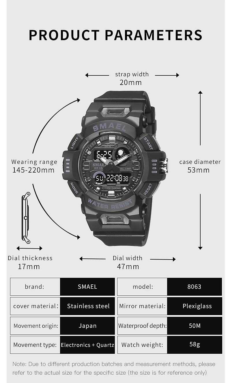 SMAEL Men Digital Watch Sports Tactical Fashion Wristwatch Luminous Stopwatch Alarm Clock Calendar Silicone Strap Watch Kids Back to School Gift 2023 - US $12.59 &ndash;P15