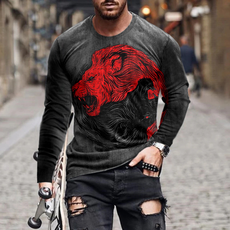 Ανδρικά must-have fashion print μακριά μανίκια, φορούν μια αίσθηση πολυτέλειας~