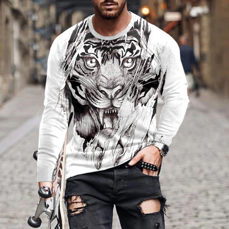Ανδρικά must-have fashion print μακριά μανίκια, φορούν μια αίσθηση πολυτέλειας~