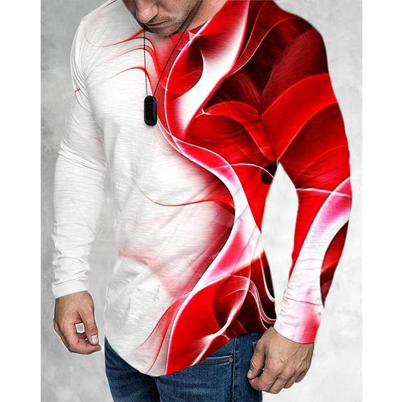 Ανδρικά must-have fashion print μακριά μανίκια, φορούν μια αίσθηση πολυτέλειας~