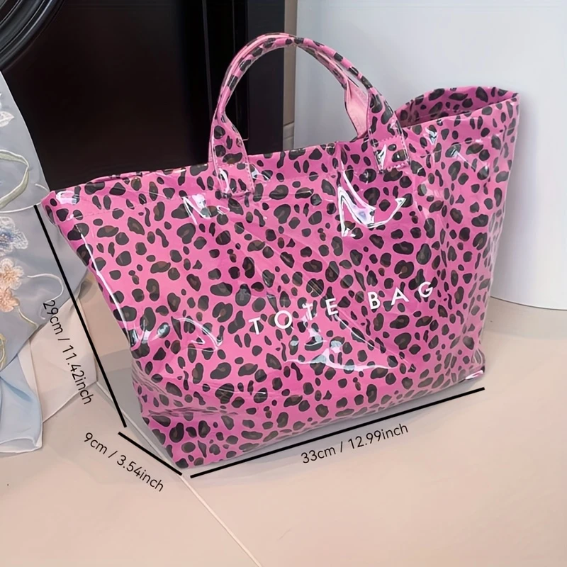  女式豹纹大号手提包 - 耐用合成材料，可调节肩带和闭合，宽敞休闲单肩包适合日常使用、海滩、购物（多种颜色）、沙滩包必备品|大胆图案手提包 |可调式肩带包、旅行包、  详情 5