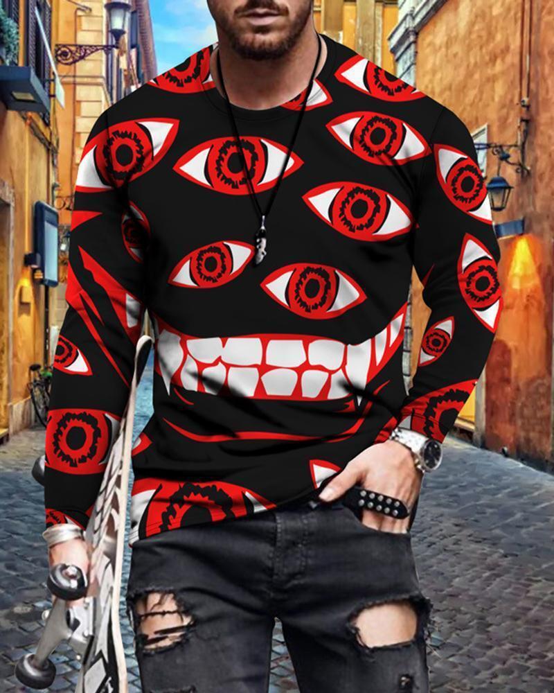 Ανδρικά must-have fashion print μακριά μανίκια, φορούν μια αίσθηση πολυτέλειας~