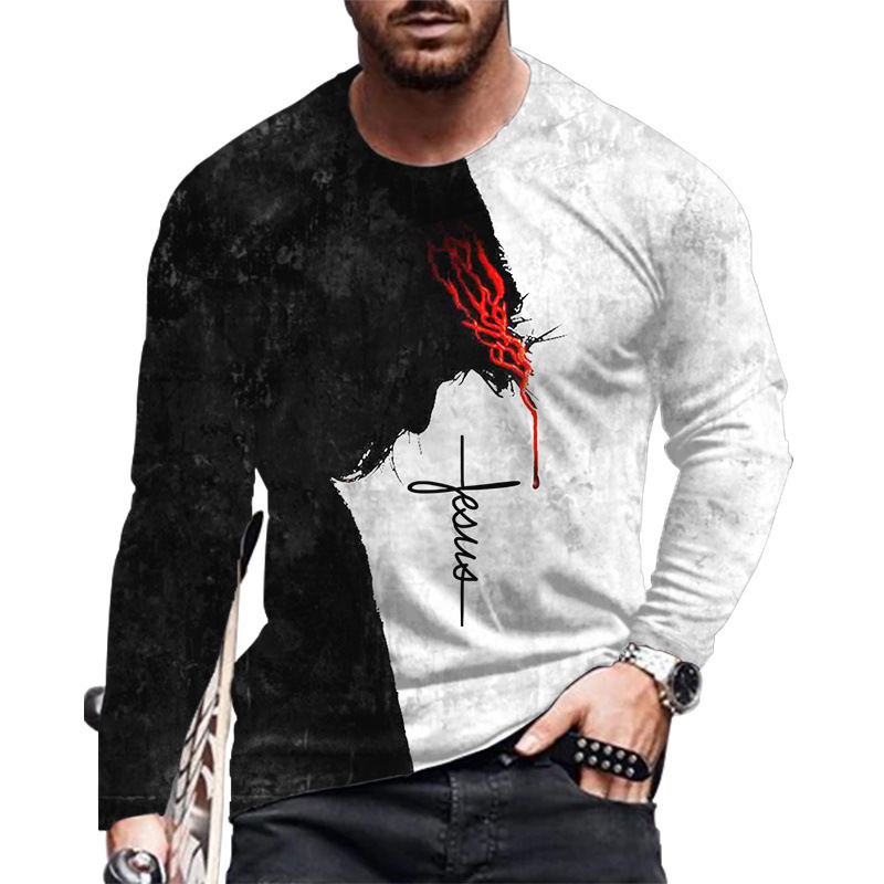 Ανδρικά must-have fashion print μακριά μανίκια, φορούν μια αίσθηση πολυτέλειας~