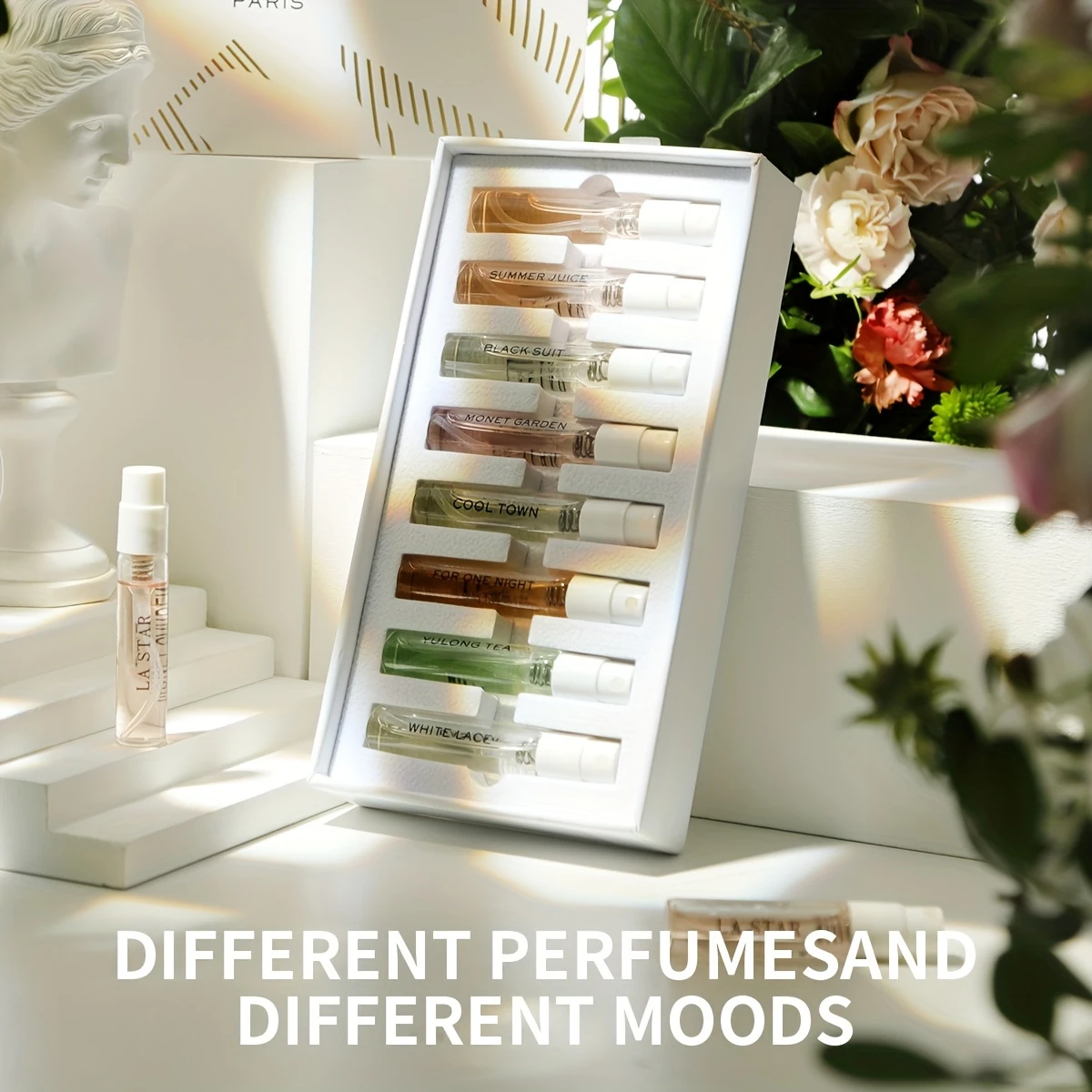 LASTAR naiste parfüümikomplekt, mis sisaldab 8 parfüümikinkekarpi, kauapüsiv lõhn, võluv, naturaalne, värske lilleline, puuviljane, tsitruseline ja puidune idamaine veeparfüüm