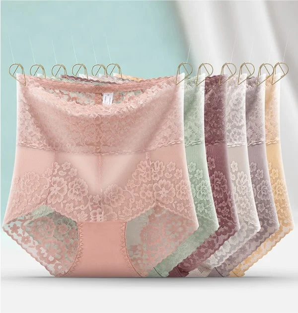 ✨【5-pack】✨Σέξι δαντέλα εσώρουχα με ψηλή μέση Ice Silk Seamless Body Shaper