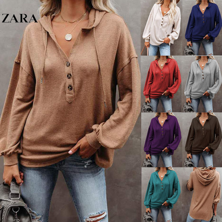 💥ZARA®🐑Φαρδύ μονόχρωμο φούτερ με κουκούλα πουλόβερ