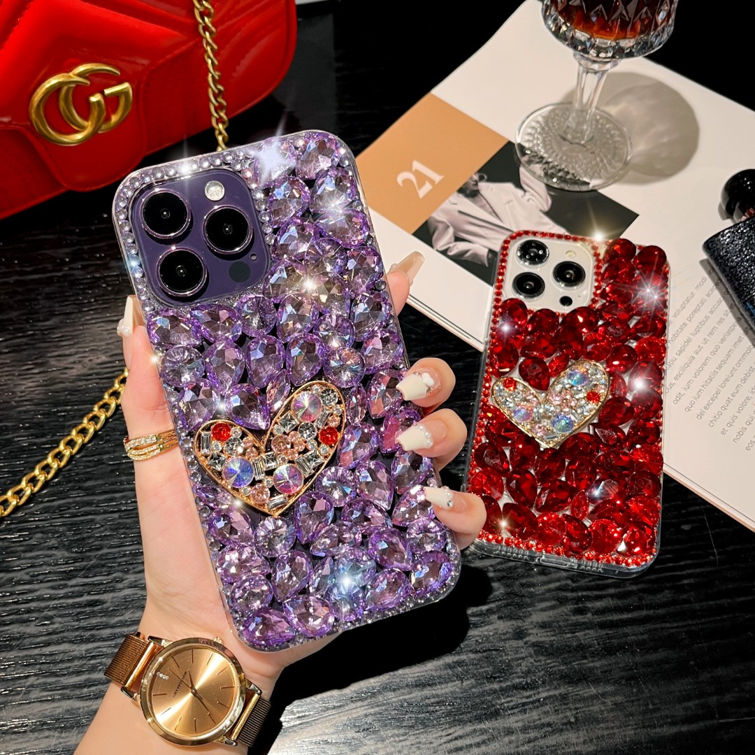 🌬📱🌈Θήκη για iPhone Luxury Love με πολύχρωμα κρύσταλλα💍Πλήρη προστατευτική θήκη με διαμάντι φλας👉