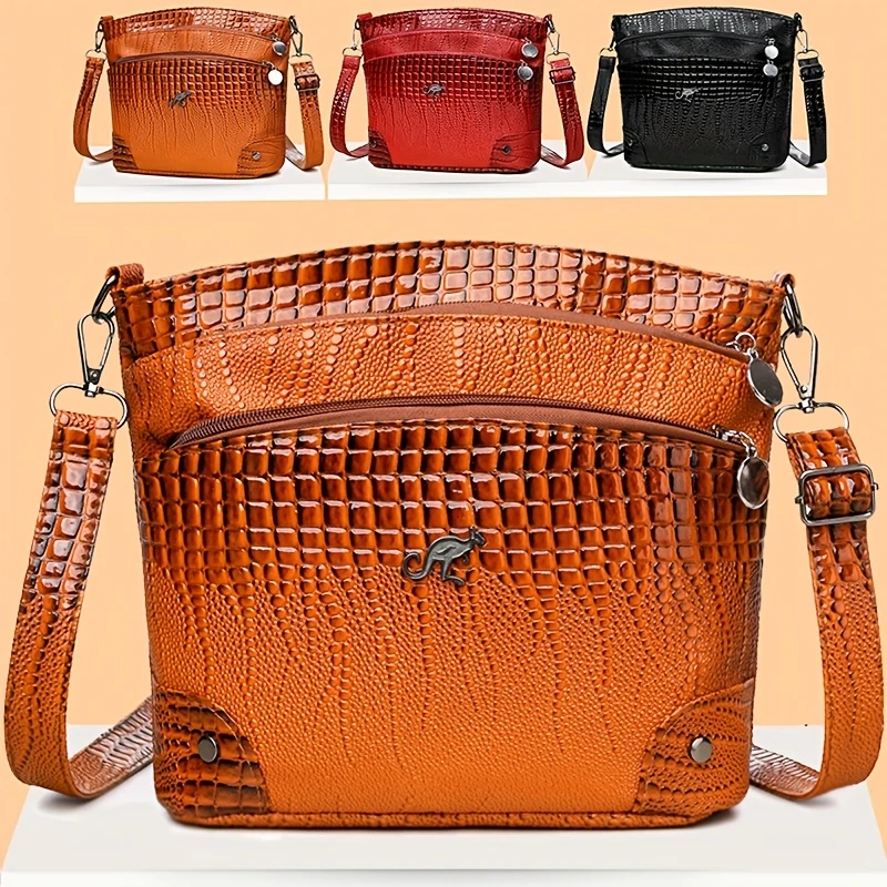 Γυναικεία μοντέρνη τσάντα ώμου με μοτίβο κροκόδειλου, σακίδιο πλάτης με πολλές τσέπες, τσάντα σέλας για καθημερινές μετακινήσεις, τσάντα ταξιδιού