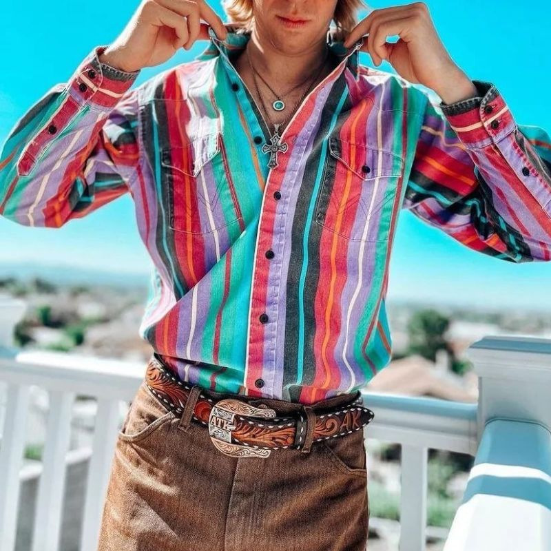 ✨ Casual Ρετρό Ανδρικό Ριγέ Πουκάμισο με Πλεκτή Επένδυση—κατασκευασμένο από ύφασμα υψηλής ποιότητας και με κλασικό σχεδιασμό, κατάλληλο για κάθε περίσταση.
