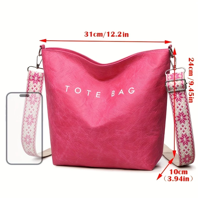 女士时尚纯色托特包大容量购物包波西米亚风宽织肩带潮流出行单肩包日常通勤斜挎包旅行包钱包手机包平板包 礼品包 详情 9