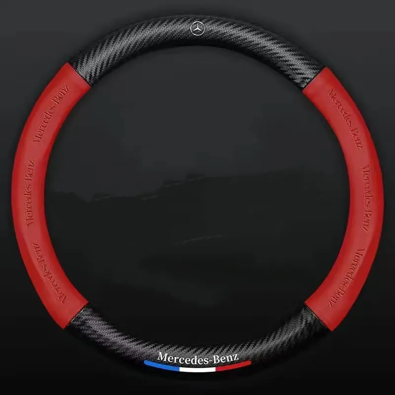 [3D ανάγλυφο λογότυπο αυτοκινήτου] Κάλυμμα τιμονιού από ανθρακονήματα Universal για όλες τις εποχές Απορροφητικά αντιολισθητικά καλύμματα λαβής για διάφορα μοντέλα