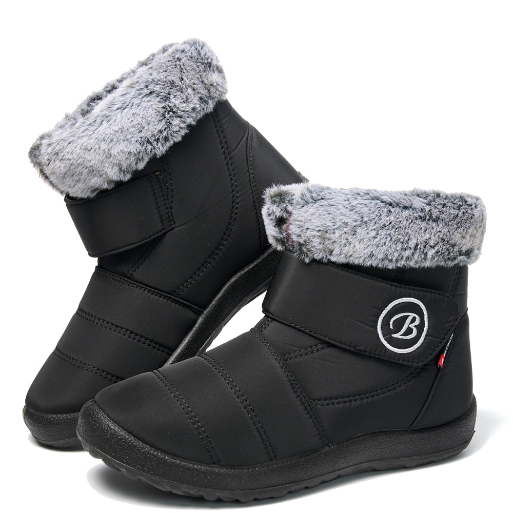 Women's Casual Fur-lined Hook-Loop Snow Boots