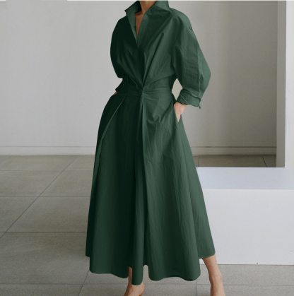 S-5XL Korean Fashion Long Sleeve Shirt Dress Chic Turndown Neck Ruched Maxi Dress Women 2022 Autumn Winter Clothes Streetwear