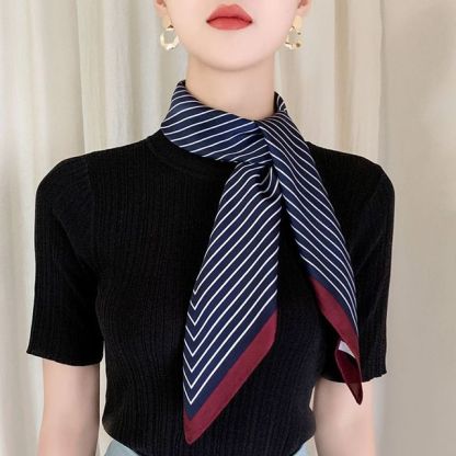 Retro Head Neck Silk Scarf Women Luxury Print Small Scarves Female Flower Stripe Wave Point Headscarf Beach Sunscreen Scarf