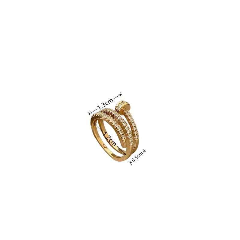 1pcs Gold Ring Ladies Fashion Style Multi Layer Copper With Zirconia Cold Wind Hand Jewelry