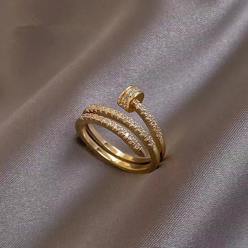 1pcs Gold Ring Ladies Fashion Style Multi Layer Copper With Zirconia Cold Wind Hand Jewelry