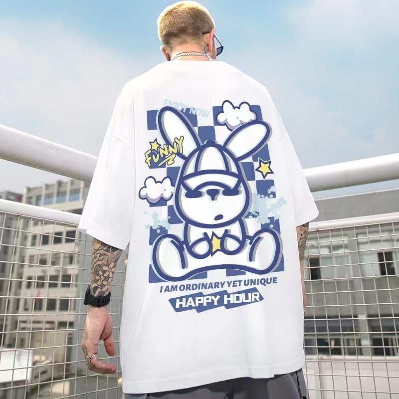 2023 Summer Men Cotton T-Shirt Funny Cartoon Fashion Oversized Short Sleeved Loose Anime Casual T-Shirt Streetwear Tops Tees 8X