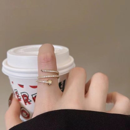 1pcs Gold Ring Ladies Fashion Style Multi Layer Copper With Zirconia Cold Wind Hand Jewelry