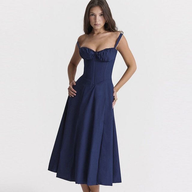 Floral Printed Women Dress 2023 Summer Elegant Solid Slim Sleeveless Slip Female Side Split Waist Lady A-line Robe