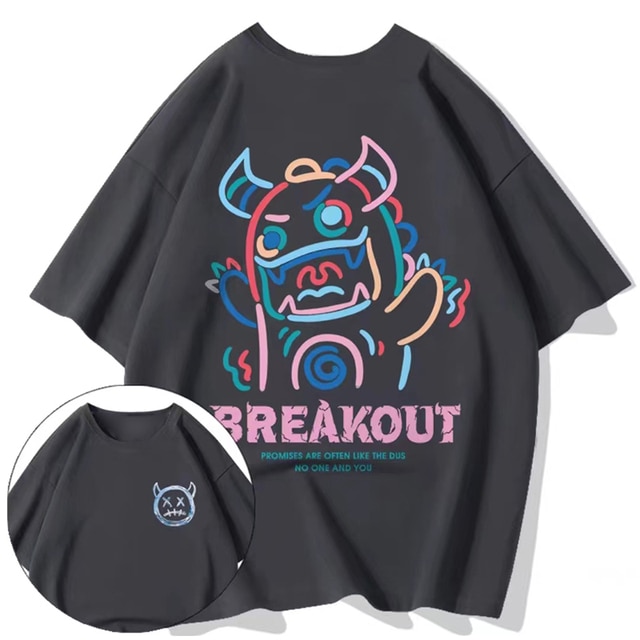 2023 Summer Men Cotton T-Shirt Funny Cartoon Fashion Oversized Short Sleeved Loose Anime Casual T-Shirt Streetwear Tops Tees 8X