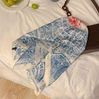 Retro Head Neck Silk Scarf Women Luxury Print Small Scarves Female Flower Stripe Wave Point Headscarf Beach Sunscreen Scarf