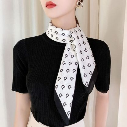 Retro Head Neck Silk Scarf Women Luxury Print Small Scarves Female Flower Stripe Wave Point Headscarf Beach Sunscreen Scarf
