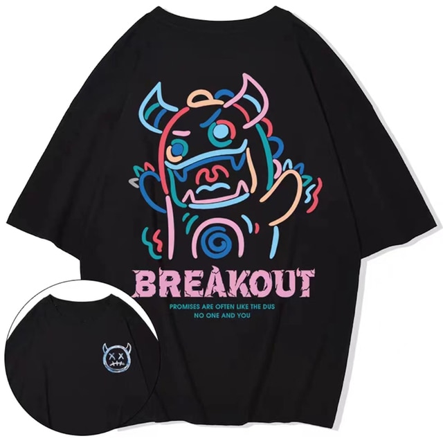 2023 Summer Men Cotton T-Shirt Funny Cartoon Fashion Oversized Short Sleeved Loose Anime Casual T-Shirt Streetwear Tops Tees 8X