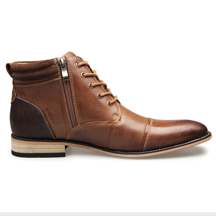 Men's casual high top leather boots-SBESTER
