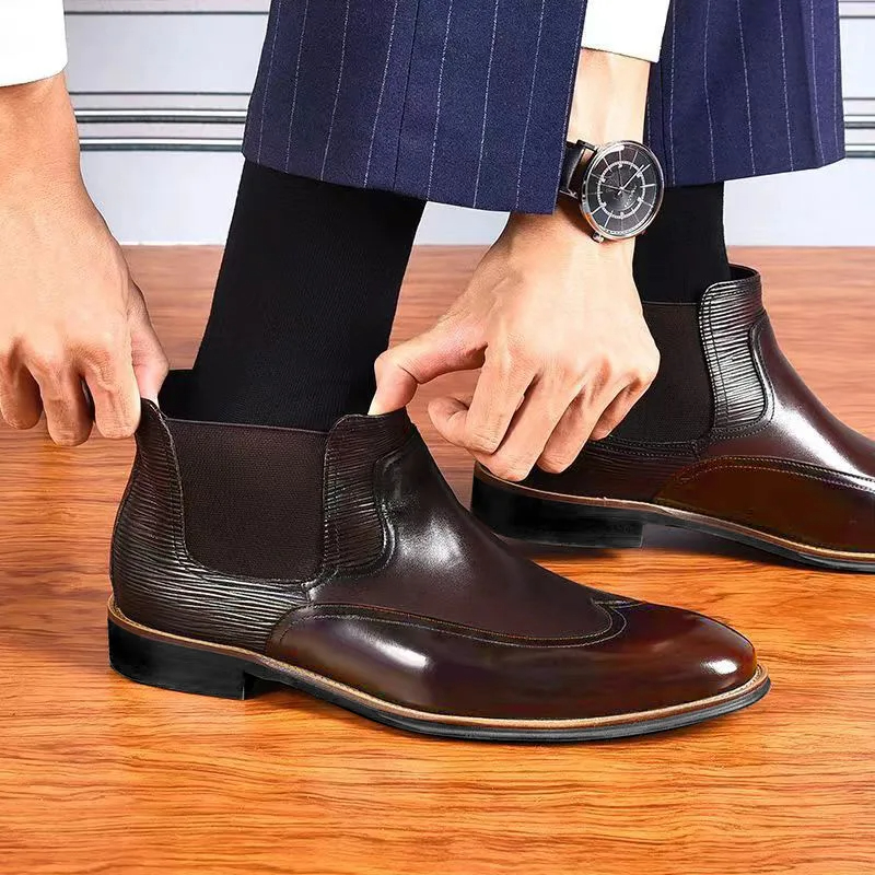 New Chelsea Boots Dress Men Shoes PU Brown Fashion Versatile Business