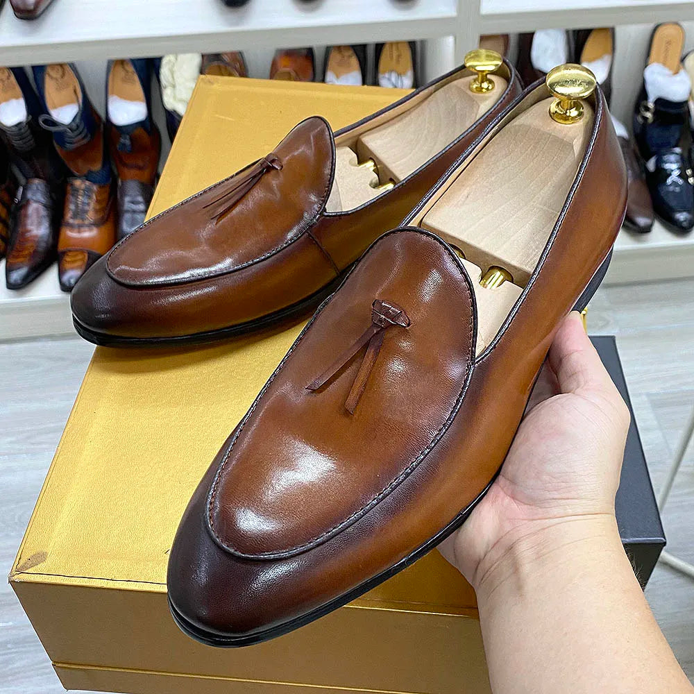 Classic Italian Style Mens Tassel Loafer Calf Genuine Leather ...