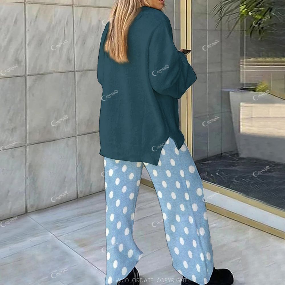 Retro Color Block Butterfly Polka Dot Loungewear Set For Women