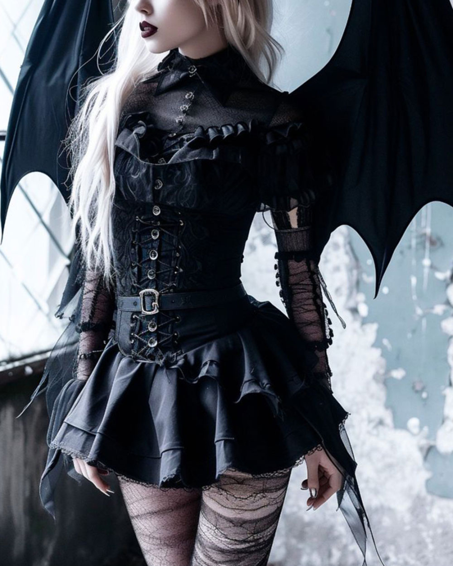 Halloween Carnival Black Bat Costume Mini Dress